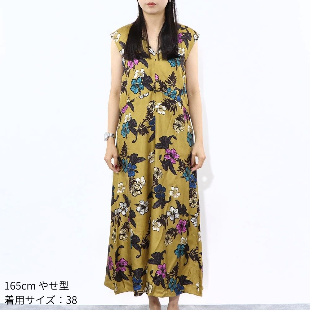 Max Mara ワンピース マスタード シルク 花柄 Vネック 92211832