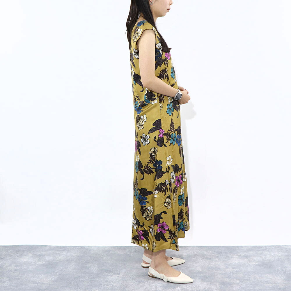 Max Mara ワンピース マスタード シルク 花柄 Vネック 92211832