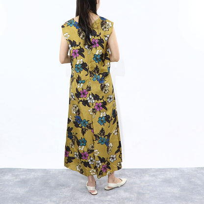 Max Mara ワンピース マスタード シルク 花柄 Vネック 92211832