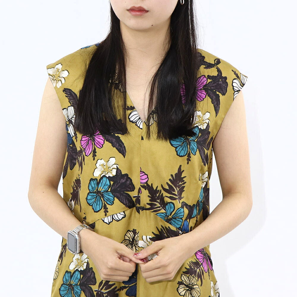 Max Mara ワンピース マスタード シルク 花柄 Vネック 92211832