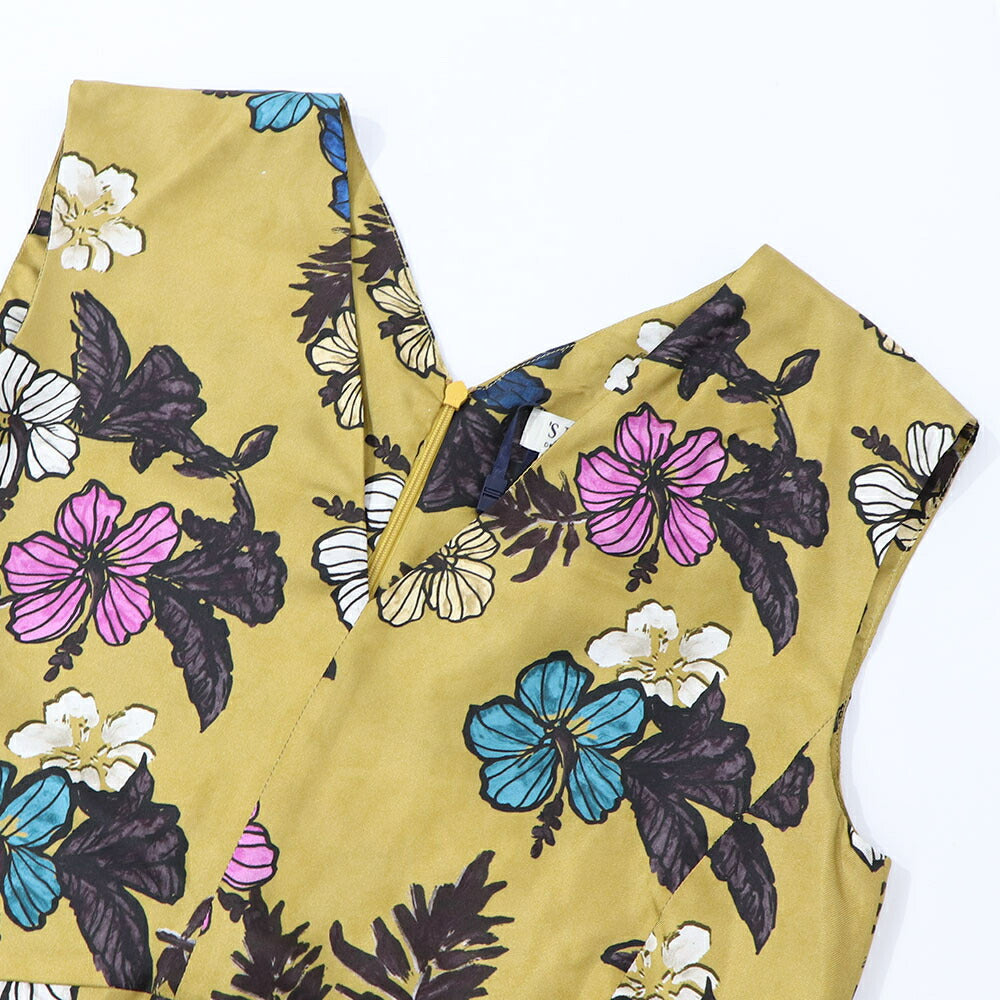Max Mara ワンピース マスタード シルク 花柄 Vネック 92211832