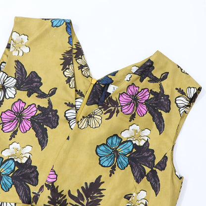 Max Mara ワンピース マスタード シルク 花柄 Vネック 92211832