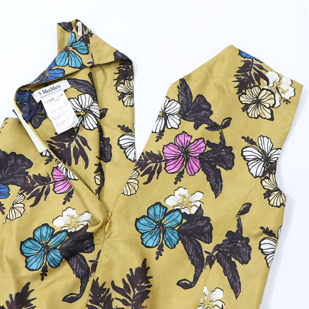 Max Mara ワンピース マスタード シルク 花柄 Vネック 92211832