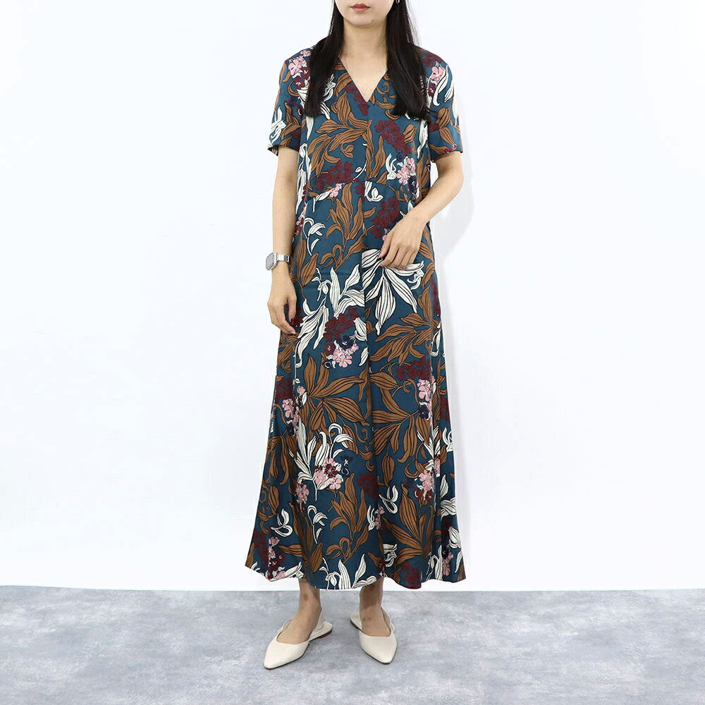 Max Mara ワンピース ネイビー 花柄ワンピース Vネック 92212632