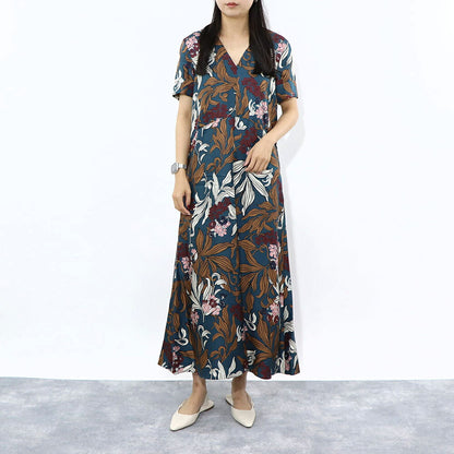 Max Mara ワンピース ネイビー 花柄ワンピース Vネック 92212632