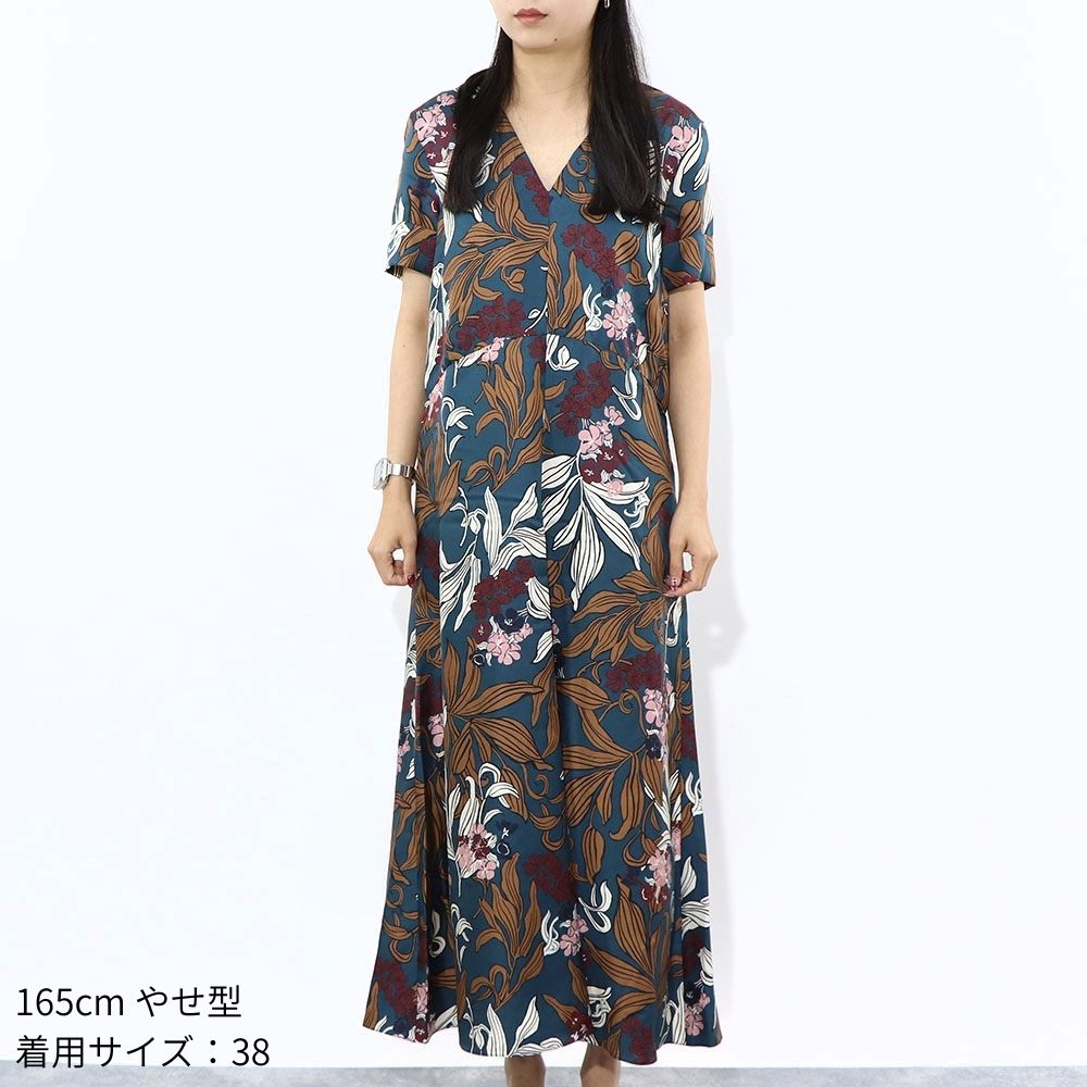 Max Mara ワンピース ネイビー 花柄ワンピース Vネック 92212632