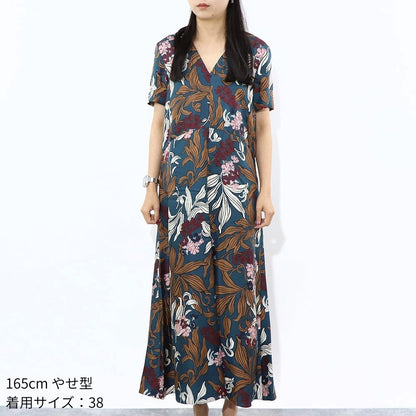 Max Mara ワンピース ネイビー 花柄ワンピース Vネック 92212632