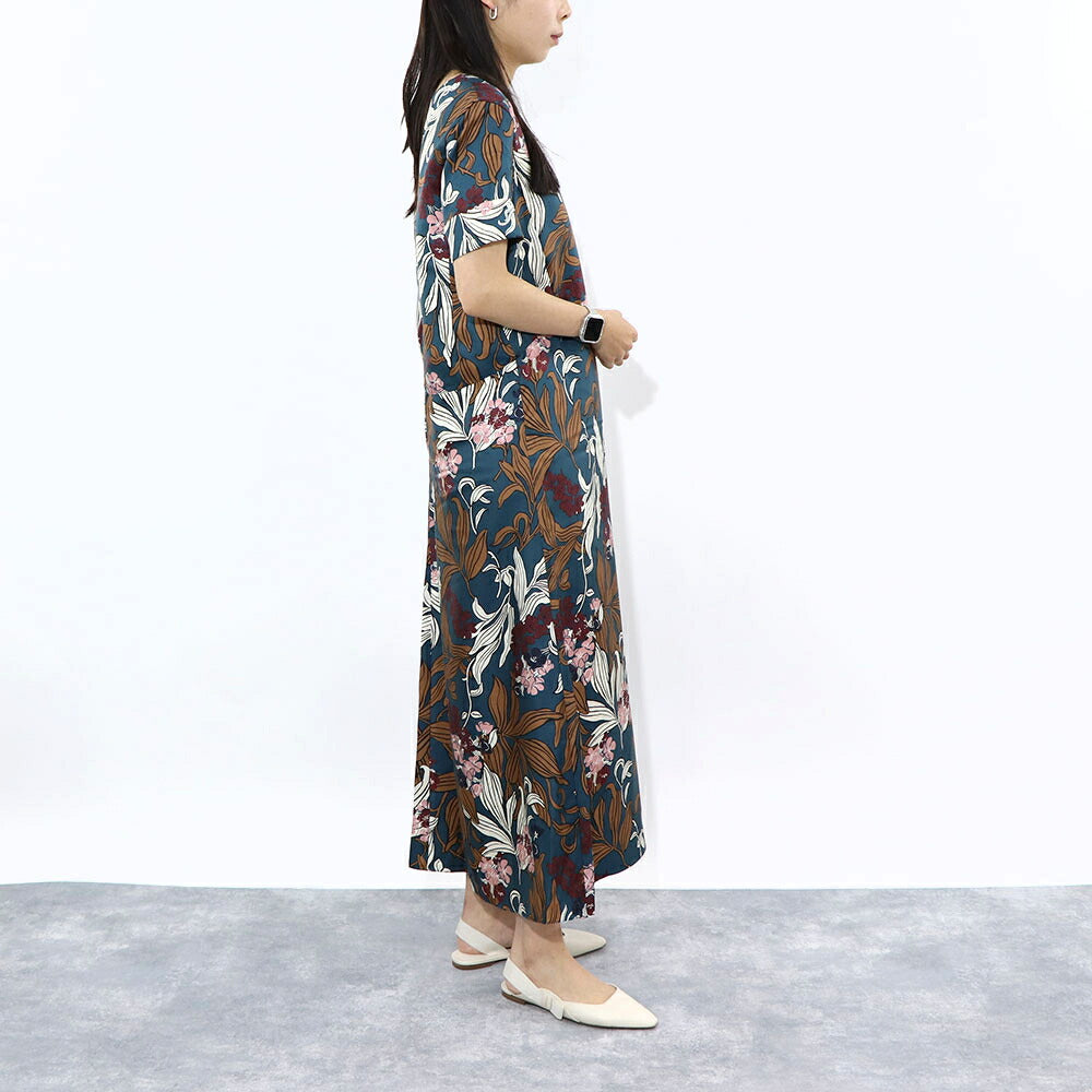 Max Mara ワンピース ネイビー 花柄ワンピース Vネック 92212632