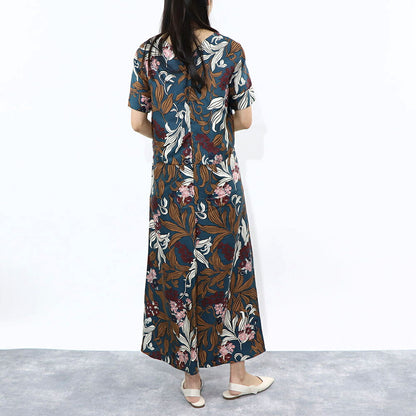 Max Mara ワンピース ネイビー 花柄ワンピース Vネック 92212632