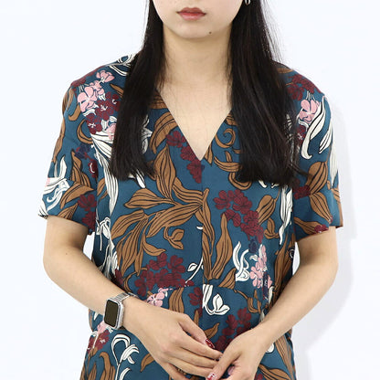 Max Mara ワンピース ネイビー 花柄ワンピース Vネック 92212632