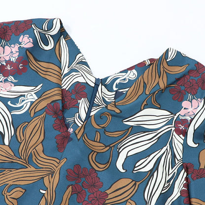 Max Mara ワンピース ネイビー 花柄ワンピース Vネック 92212632