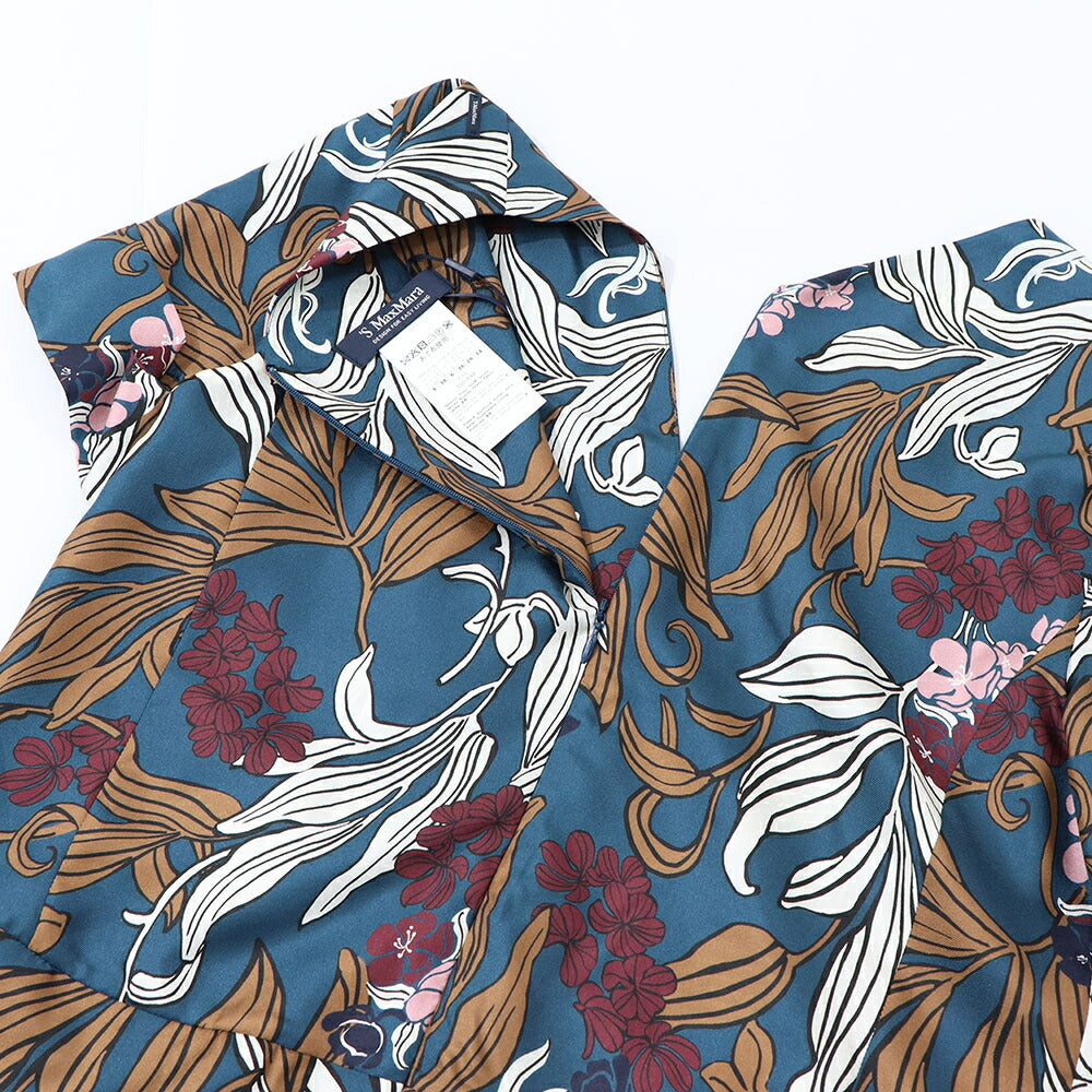 Max Mara ワンピース ネイビー 花柄ワンピース Vネック 92212632