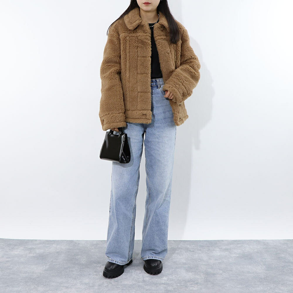 Max Mara コート TTEDDINO ブラウン キャメル シルク ショートジャケット 襟付き 10860439