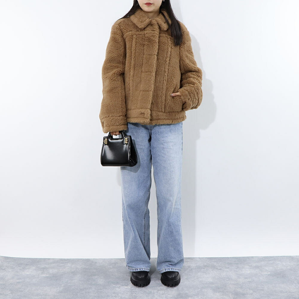 Max Mara コート TTEDDINO ブラウン キャメル シルク ショートジャケット 襟付き 10860439