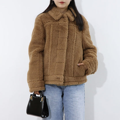 Max Mara コート TTEDDINO ブラウン キャメル シルク ショートジャケット 襟付き 10860439