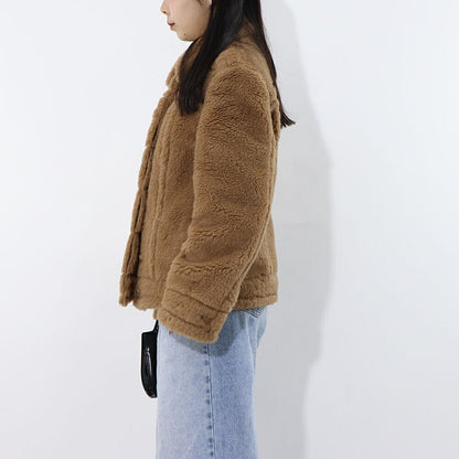 Max Mara コート TTEDDINO ブラウン キャメル シルク ショートジャケット 襟付き 10860439