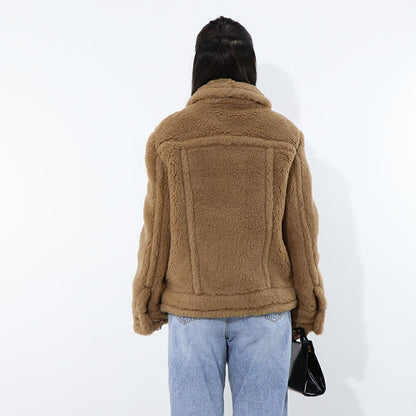 Max Mara コート TTEDDINO ブラウン キャメル シルク ショートジャケット 襟付き 10860439