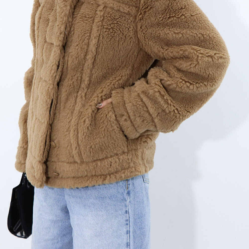 Max Mara コート TTEDDINO ブラウン キャメル シルク ショートジャケット 襟付き 10860439