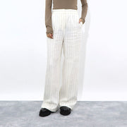 Max Mara ロングパンツ ホワイト リネン ストライプパンツ ワイドパンツ 11310832