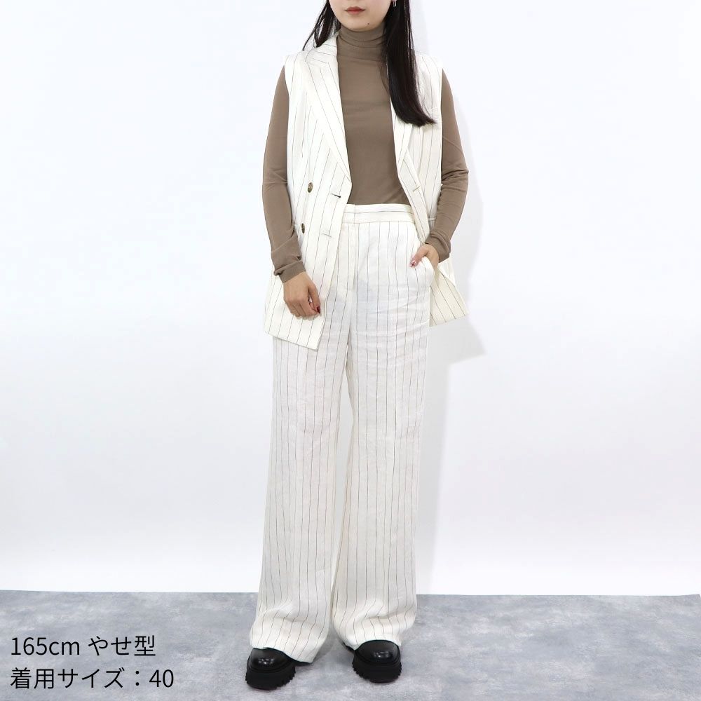 Max Mara ロングパンツ ホワイト リネン ストライプパンツ ワイドパンツ 11310832