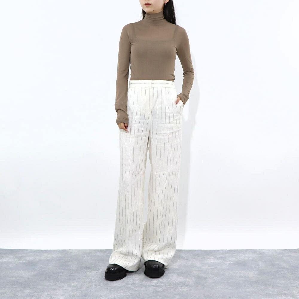 Max Mara ロングパンツ ホワイト リネン ストライプパンツ ワイドパンツ 11310832