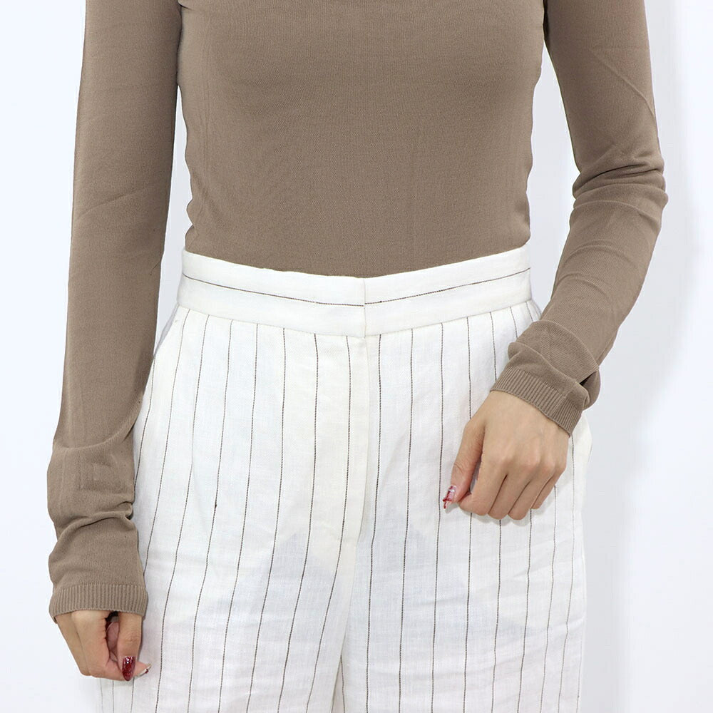 Max Mara ロングパンツ ホワイト リネン ストライプパンツ ワイドパンツ 11310832