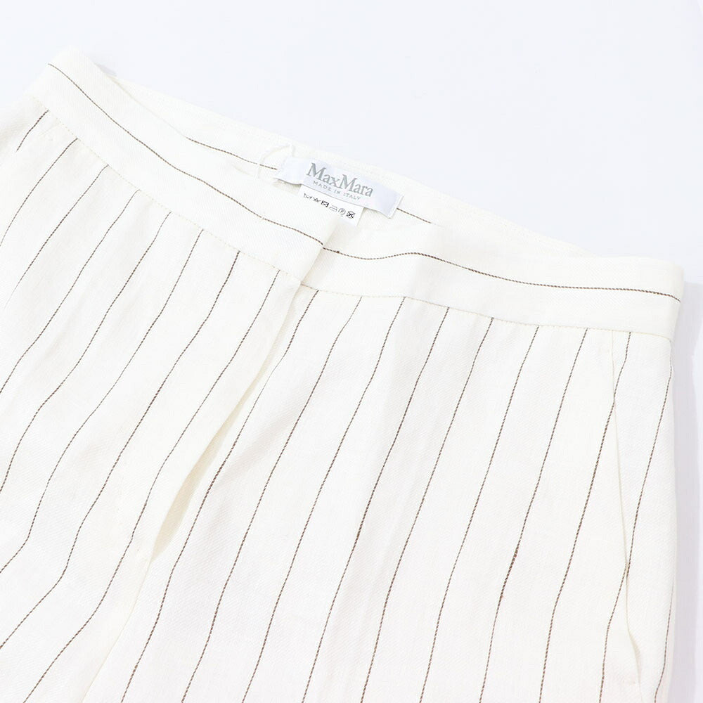 Max Mara ロングパンツ ホワイト リネン ストライプパンツ ワイドパンツ 11310832