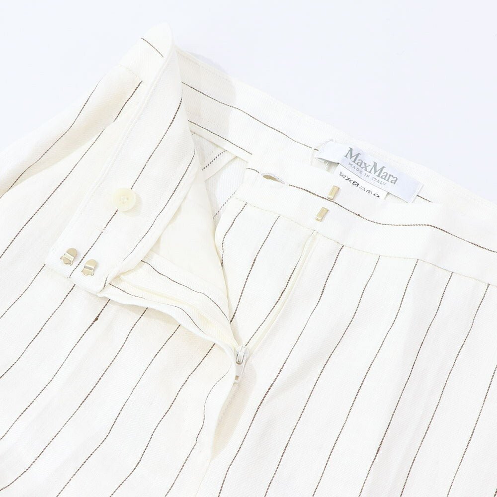 Max Mara ロングパンツ ホワイト リネン ストライプパンツ ワイドパンツ 11310832