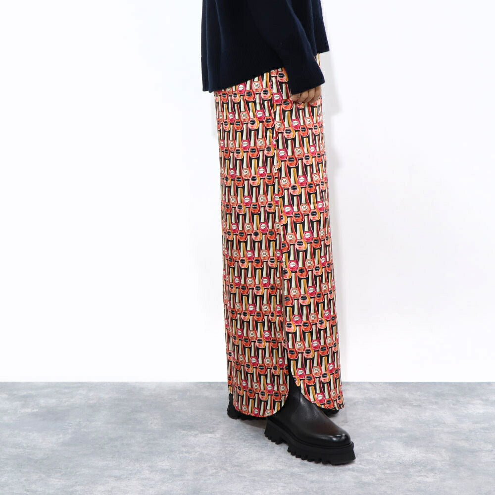 Max Mara ロングパンツ マルチカラー シルク ネイルポリッシュ プリント ワイドパンツ 11362639