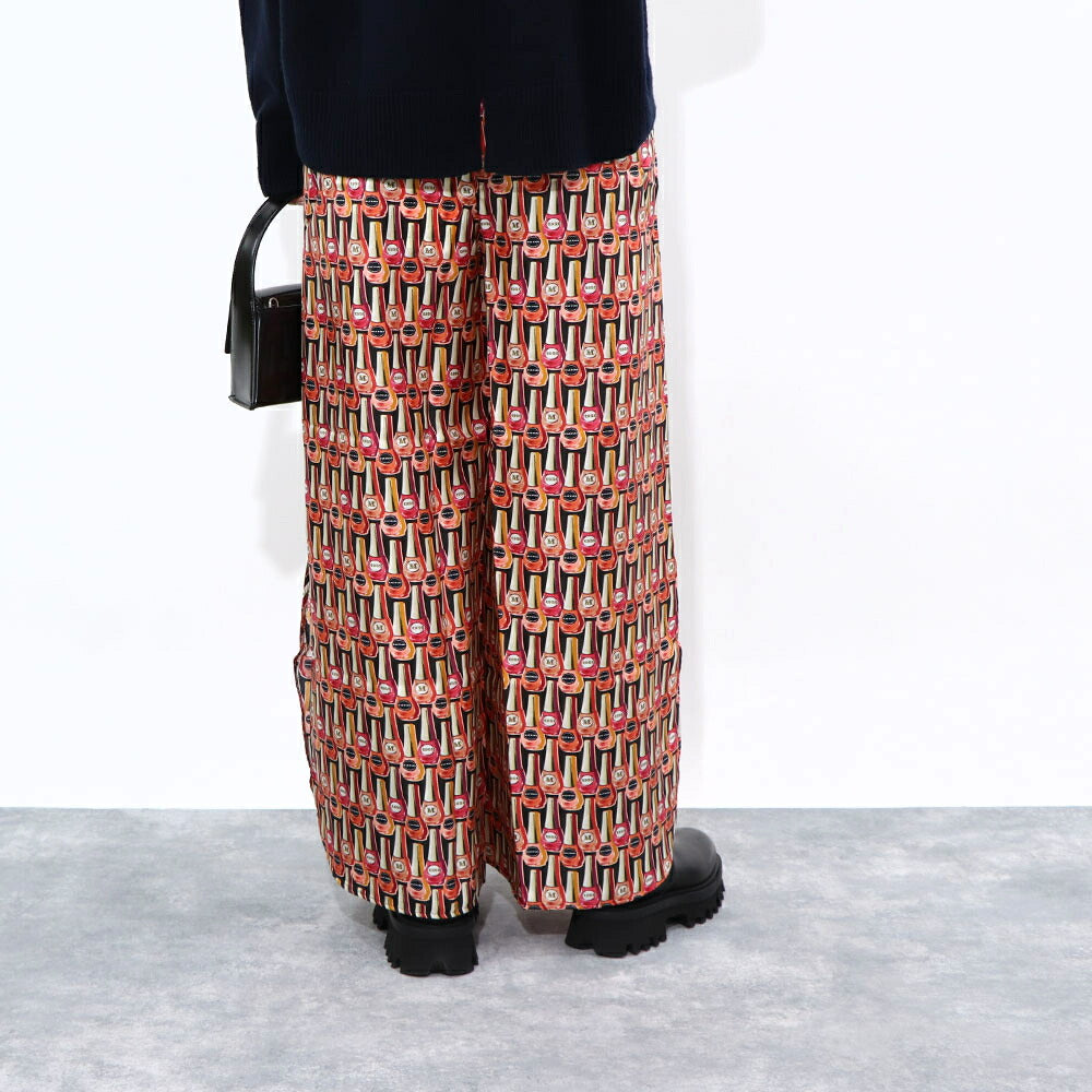 Max Mara ロングパンツ マルチカラー シルク ネイルポリッシュ プリント ワイドパンツ 11362639
