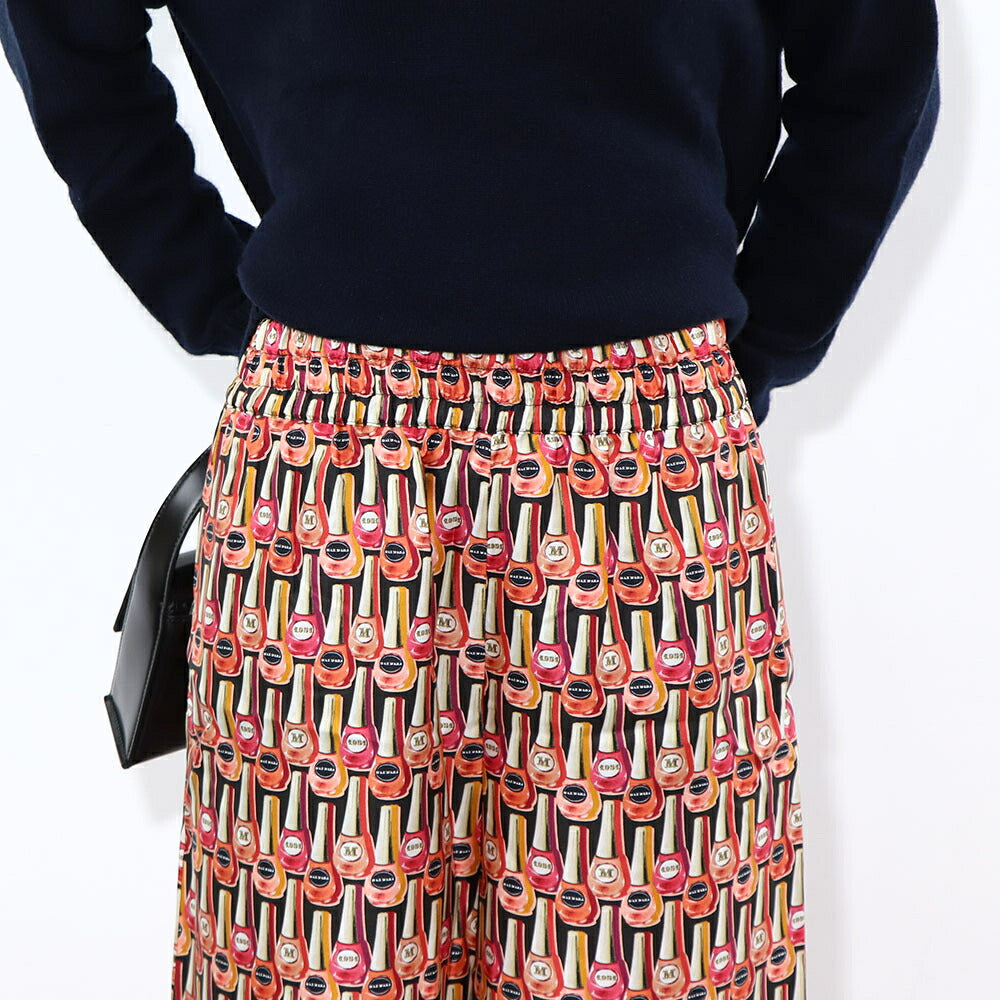 Max Mara ロングパンツ マルチカラー シルク ネイルポリッシュ プリント ワイドパンツ 11362639