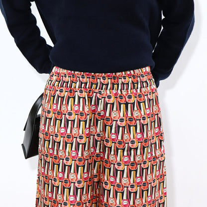 Max Mara ロングパンツ マルチカラー シルク ネイルポリッシュ プリント ワイドパンツ 11362639