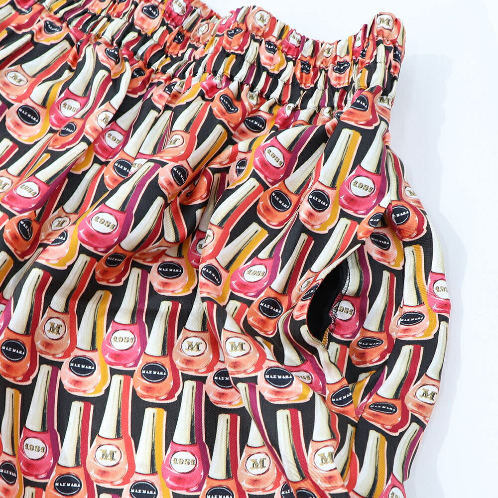 Max Mara ロングパンツ マルチカラー シルク ネイルポリッシュ プリント ワイドパンツ 11362639