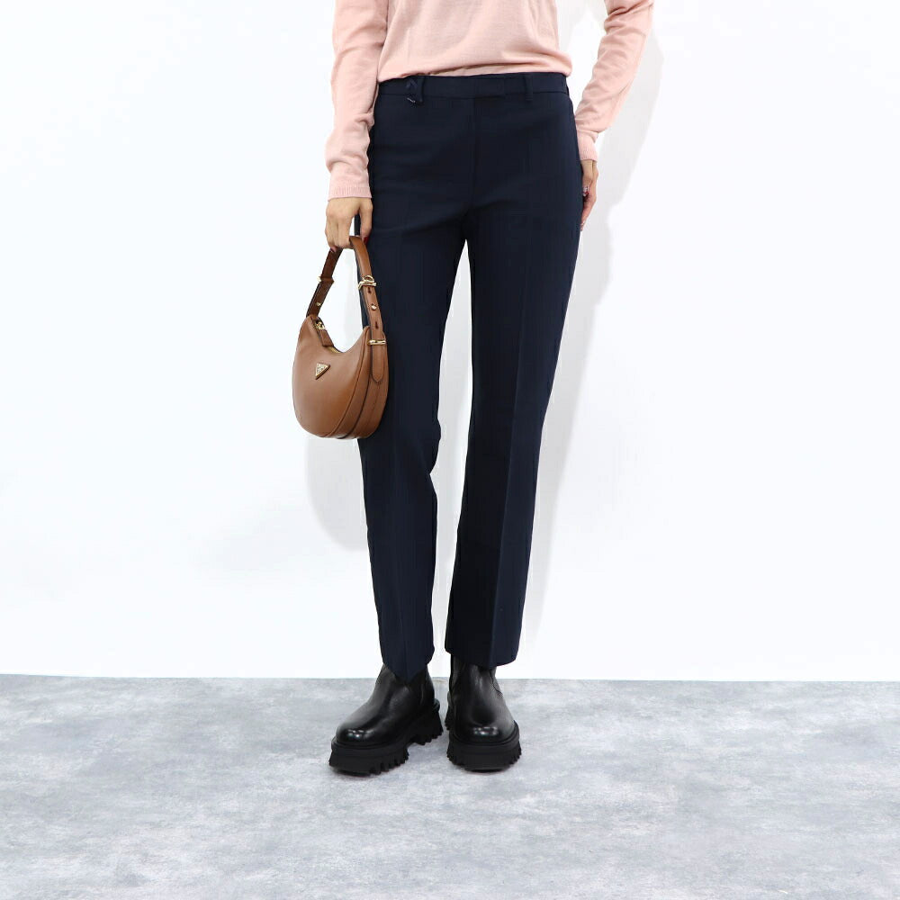 Max Mara ロングパンツ ネイビー ビスコース スラックス センタープレス 19131111