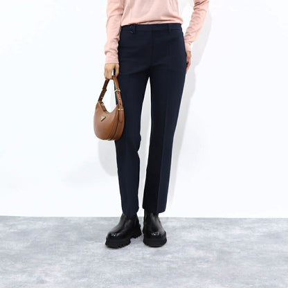 Max Mara ロングパンツ ネイビー ビスコース スラックス センタープレス 19131111