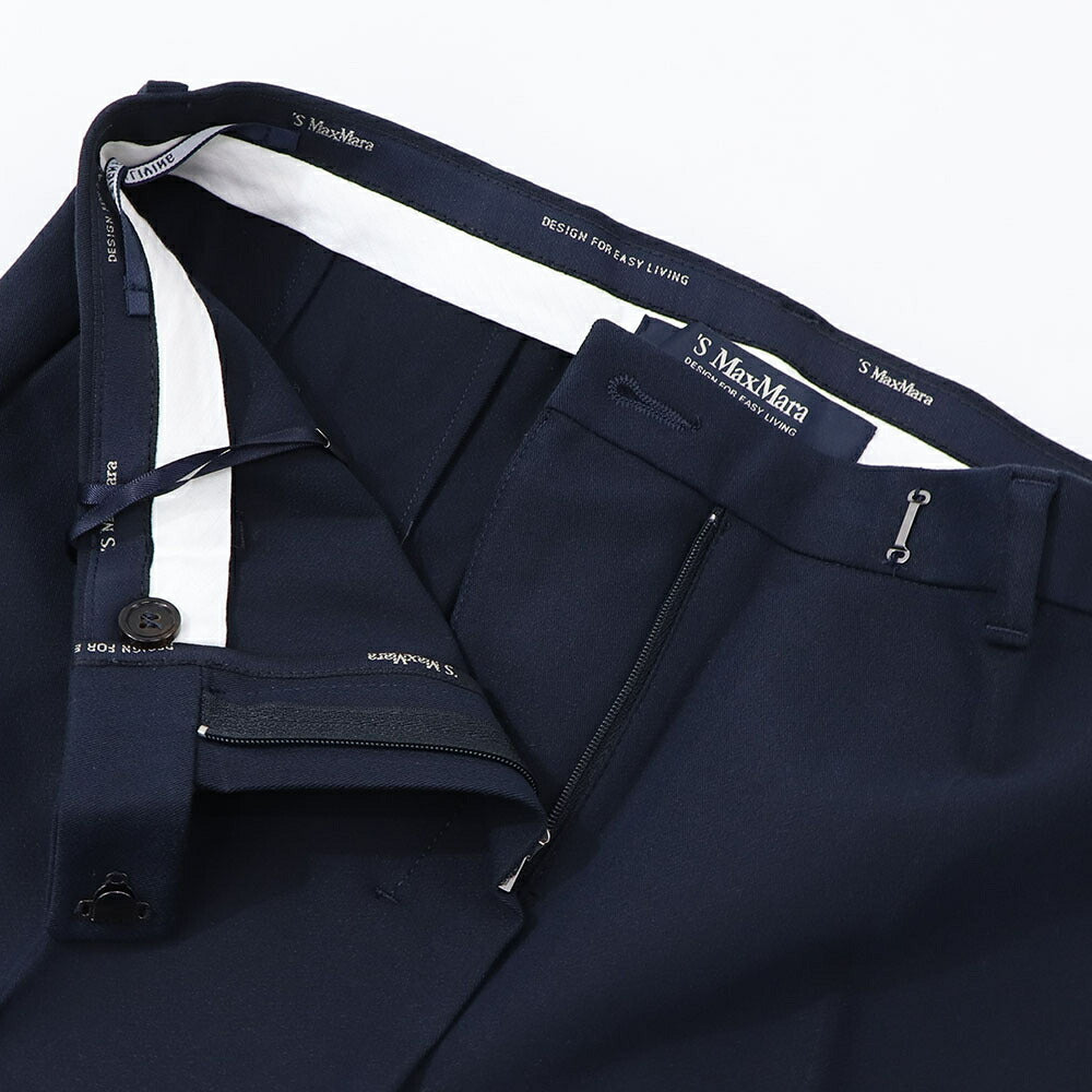 Max Mara ロングパンツ ネイビー ビスコース スラックス センタープレス 19131111