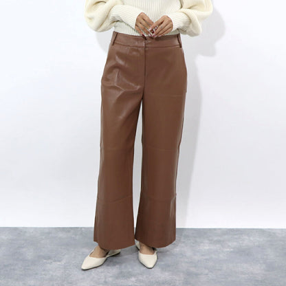 Max Mara ロングパンツ ブラウン 合皮パンツ ワイドパンツ 19781021