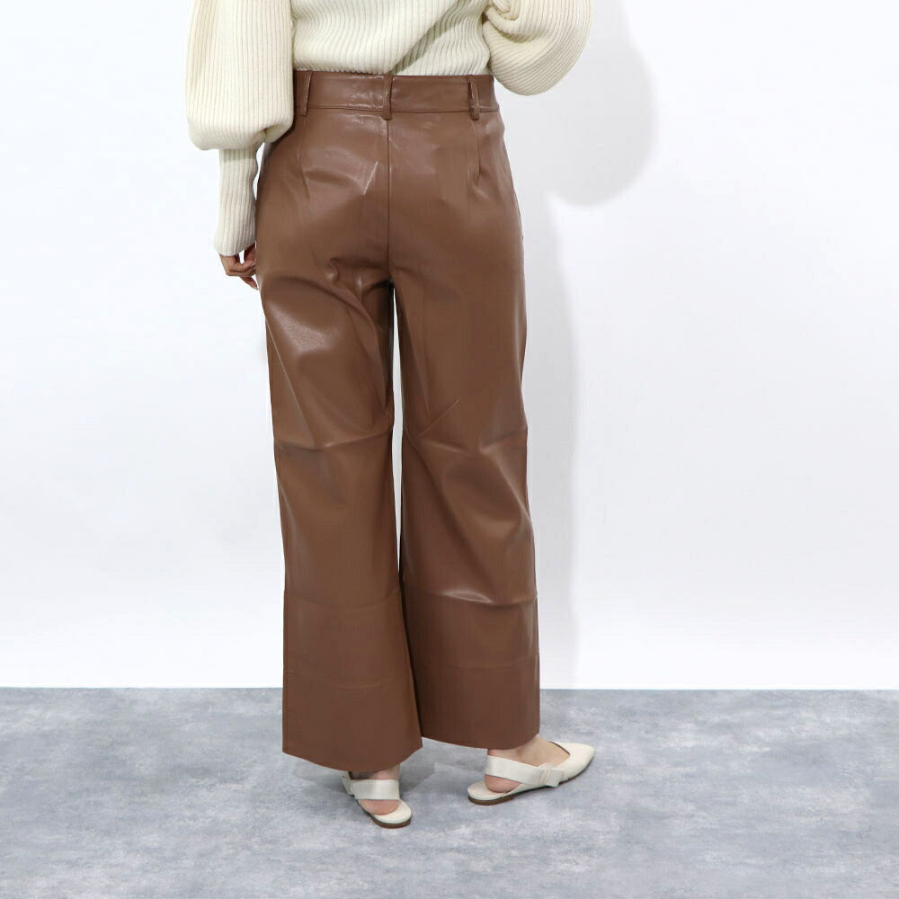 Max Mara ロングパンツ ブラウン 合皮パンツ ワイドパンツ 19781021