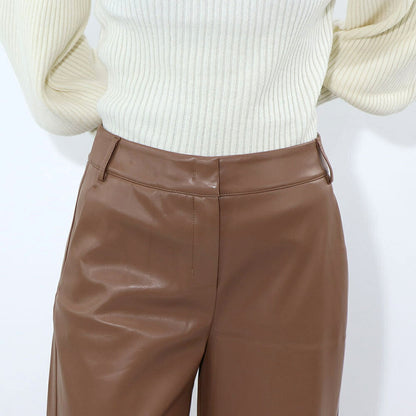 Max Mara ロングパンツ ブラウン 合皮パンツ ワイドパンツ 19781021