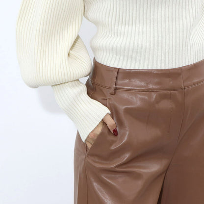 Max Mara ロングパンツ ブラウン 合皮パンツ ワイドパンツ 19781021