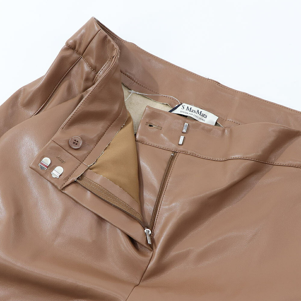 Max Mara ロングパンツ ブラウン 合皮パンツ ワイドパンツ 19781021