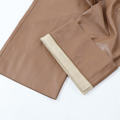 Max Mara ロングパンツ ブラウン 合皮パンツ ワイドパンツ 19781021