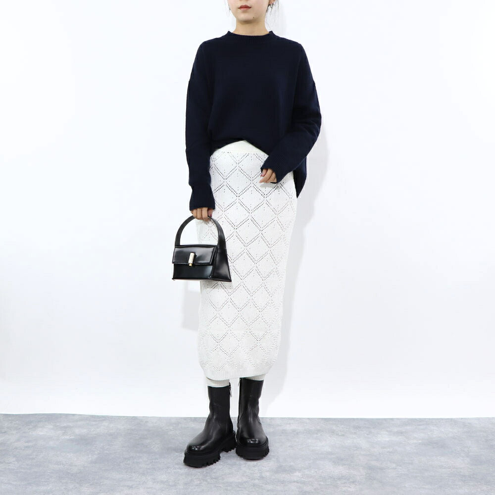 Max Mara スカート ホワイト ポリエステル 透かし編み ニットスカート 柄編み 63010131