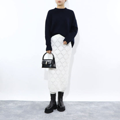 Max Mara スカート ホワイト ポリエステル 透かし編み ニットスカート 柄編み 63010131