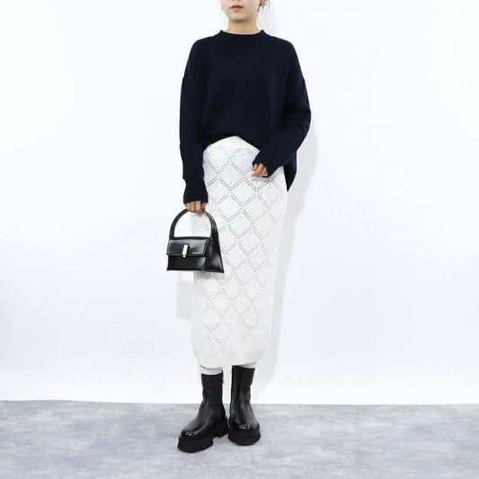 Max Mara スカート ホワイト ポリエステル 透かし編み ニットスカート 柄編み 63010131