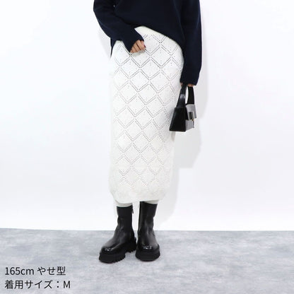 Max Mara スカート ホワイト ポリエステル 透かし編み ニットスカート 柄編み 63010131