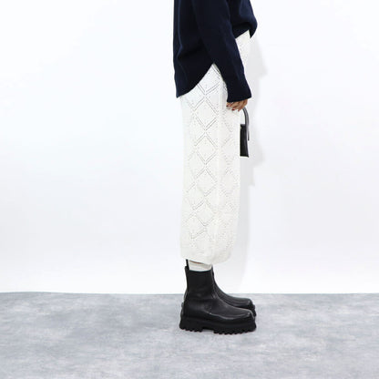 Max Mara スカート ホワイト ポリエステル 透かし編み ニットスカート 柄編み 63010131