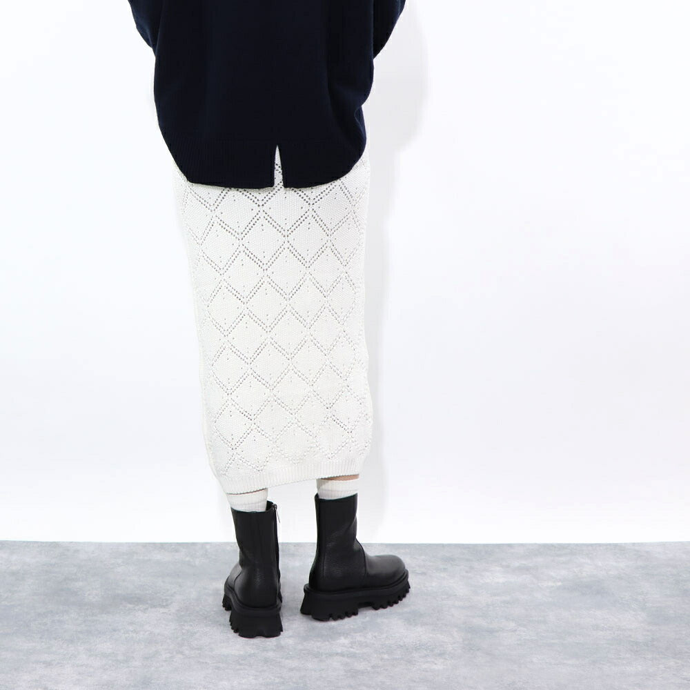 Max Mara スカート ホワイト ポリエステル 透かし編み ニットスカート 柄編み 63010131