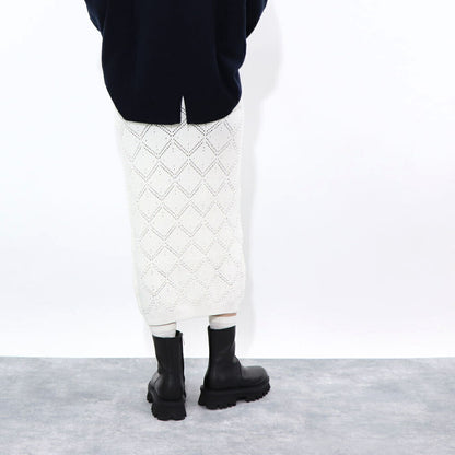Max Mara スカート ホワイト ポリエステル 透かし編み ニットスカート 柄編み 63010131
