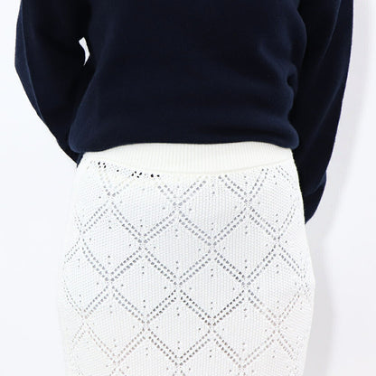 Max Mara スカート ホワイト ポリエステル 透かし編み ニットスカート 柄編み 63010131